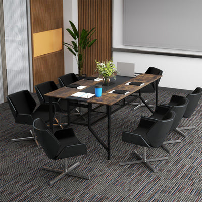 Rectangular Meeting Table with Mesh Storage Shelf and Cable Grommet-Rustic Brown