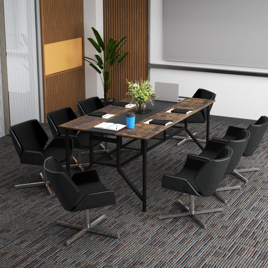 Rectangular Meeting Table with Mesh Storage Shelf and Cable Grommet-Rustic Brown