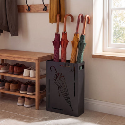 Rectangular Umbrella Holder Rack with Removable Drip Tray-Black