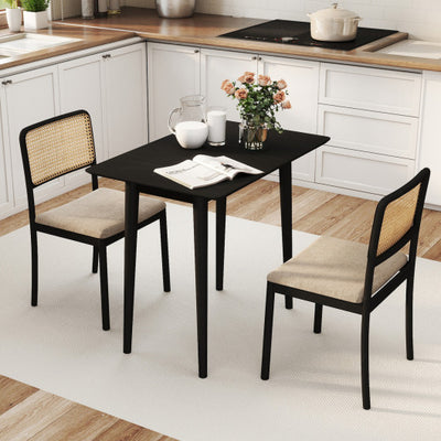 Rectangular Wooden Dining Table for 2-4 34 Inch Farmhouse Solid Wood Kitchen Table-Black
