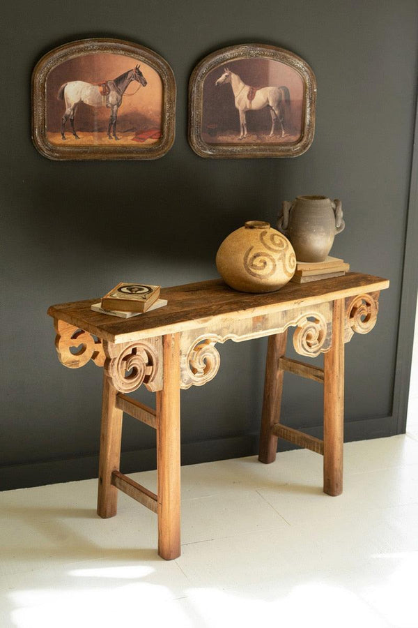 Recycled Carved Wood Console with Decorative Trim Kalalou
