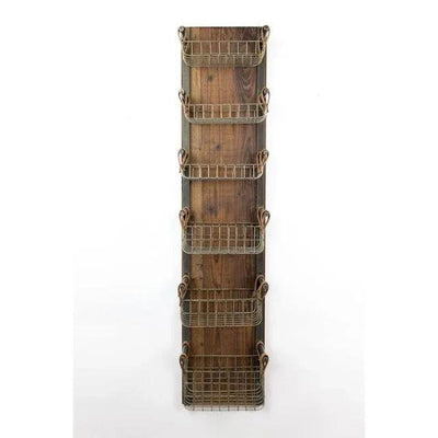 Recycled Wood & Metal Wall Rack With Six Wire Storage Baskets - KALALOU