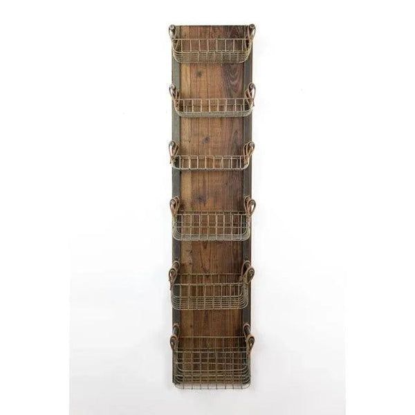 Recycled Wood & Metal Wall Rack With Six Wire Storage Baskets - KALALOU - Gifts for You 'n Me