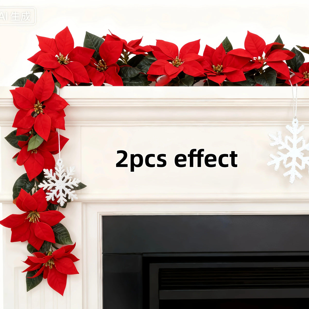 Red Artificial Poinsettia Wreath 2-Pack, Maintenance-Free