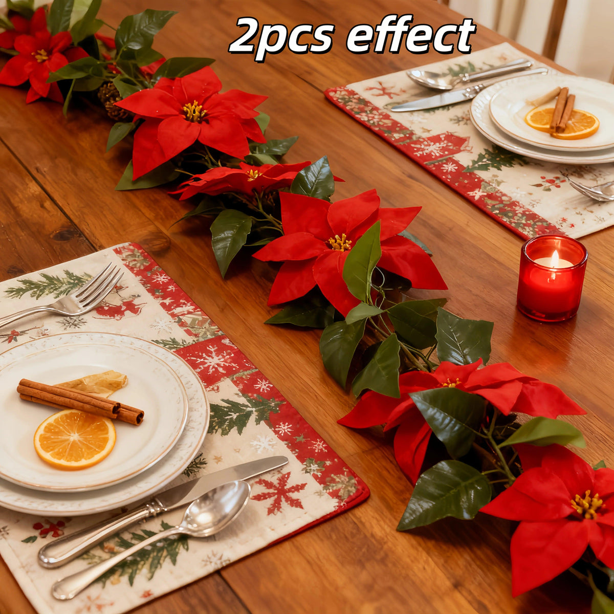 Red Artificial Poinsettia Wreath 2-Pack, Maintenance-Free