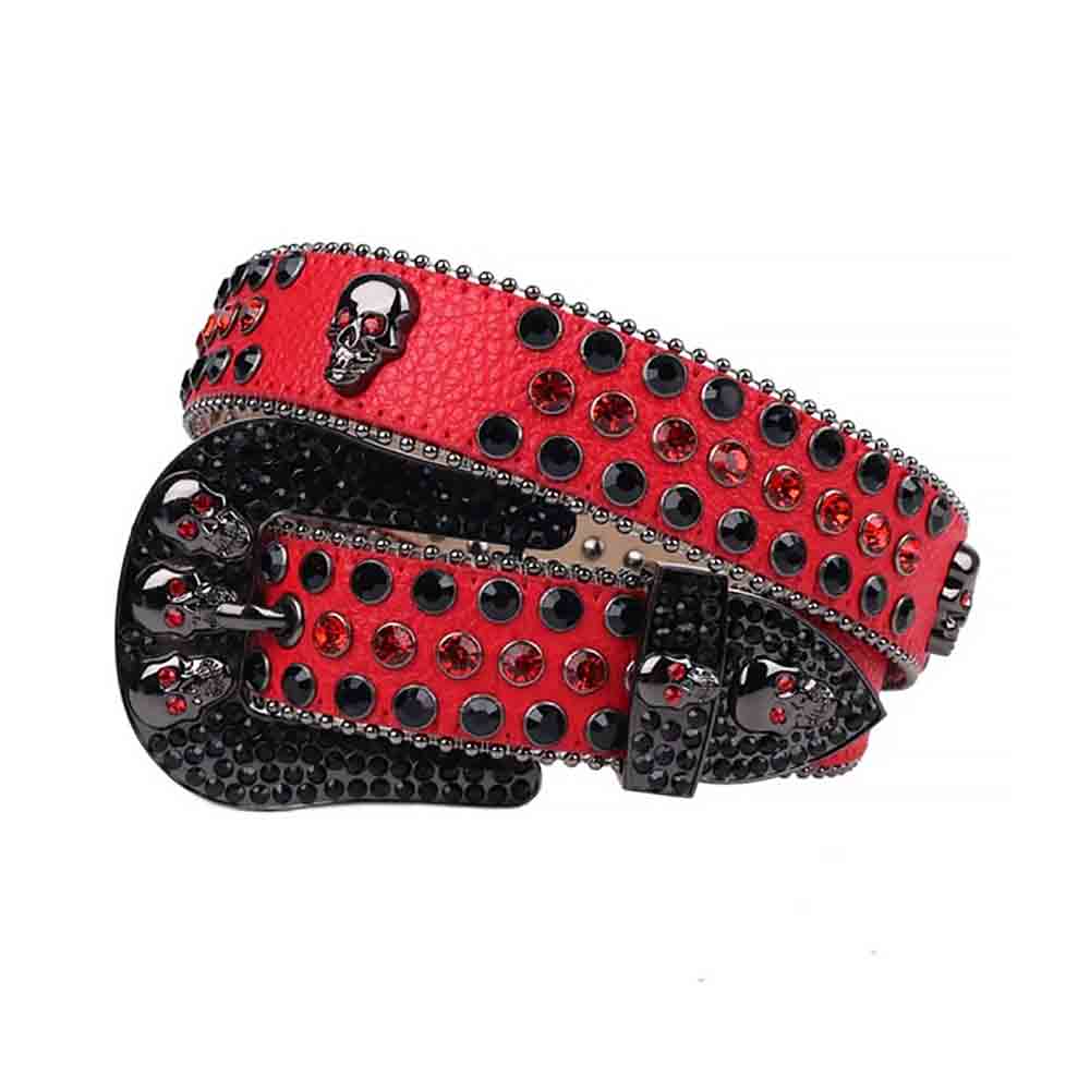 Red Strap With Skulls Rhinestone Belt