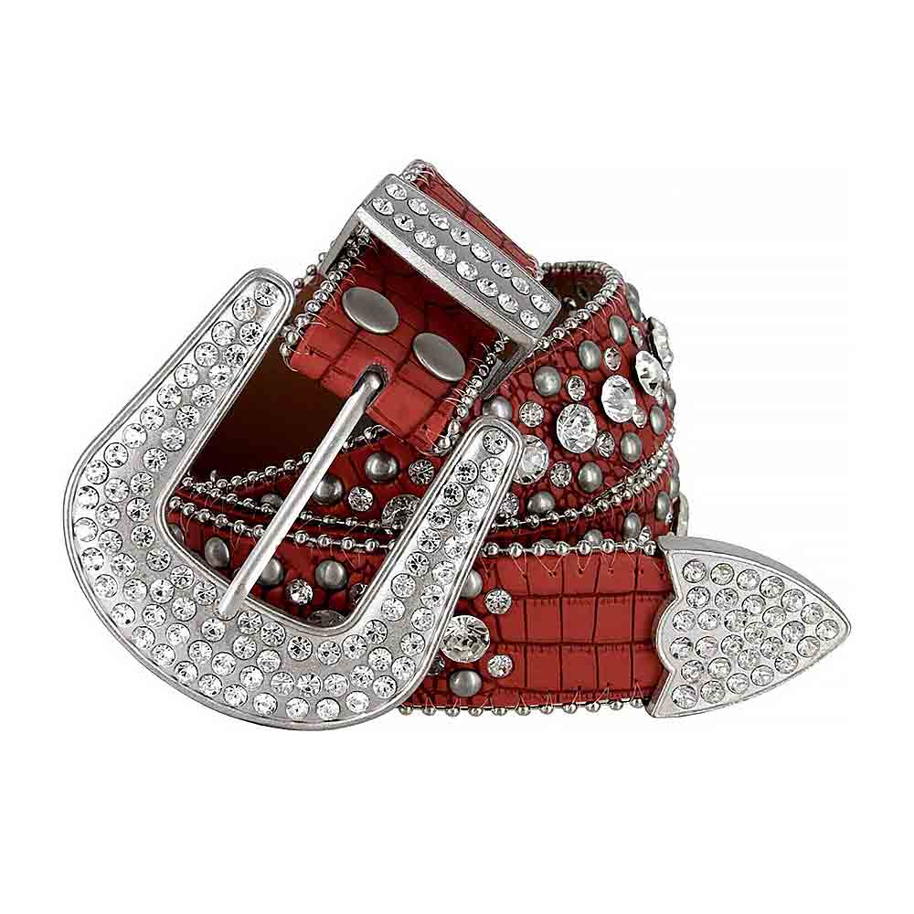 Red Strap Rhinestone Belts Men Women
