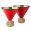The Wine Savant Diamond Studded Martini Glasses Set of 2 Matte Red & Gold Modern Cocktail Glass, Rhinestone Diamonds With Stemless Crystal Ball Base, Bar or Party 10.5oz, Swarovski Style Crystals