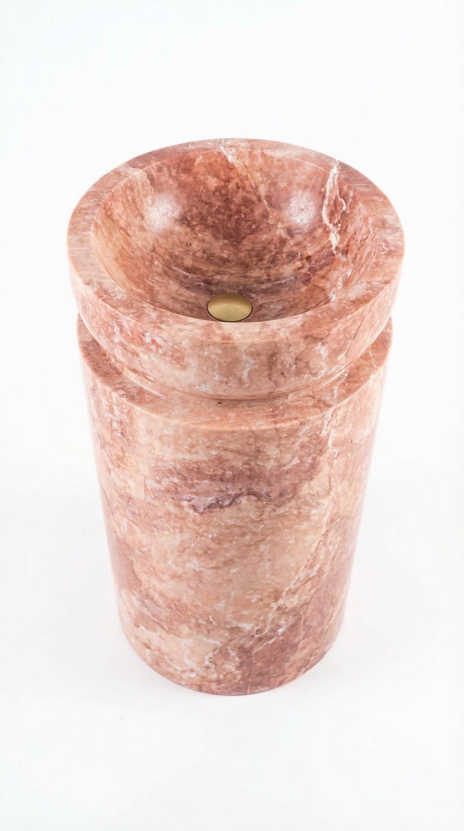 Red Travertine Designer Pedestal Stand-Alone Fluted Sink (W)18