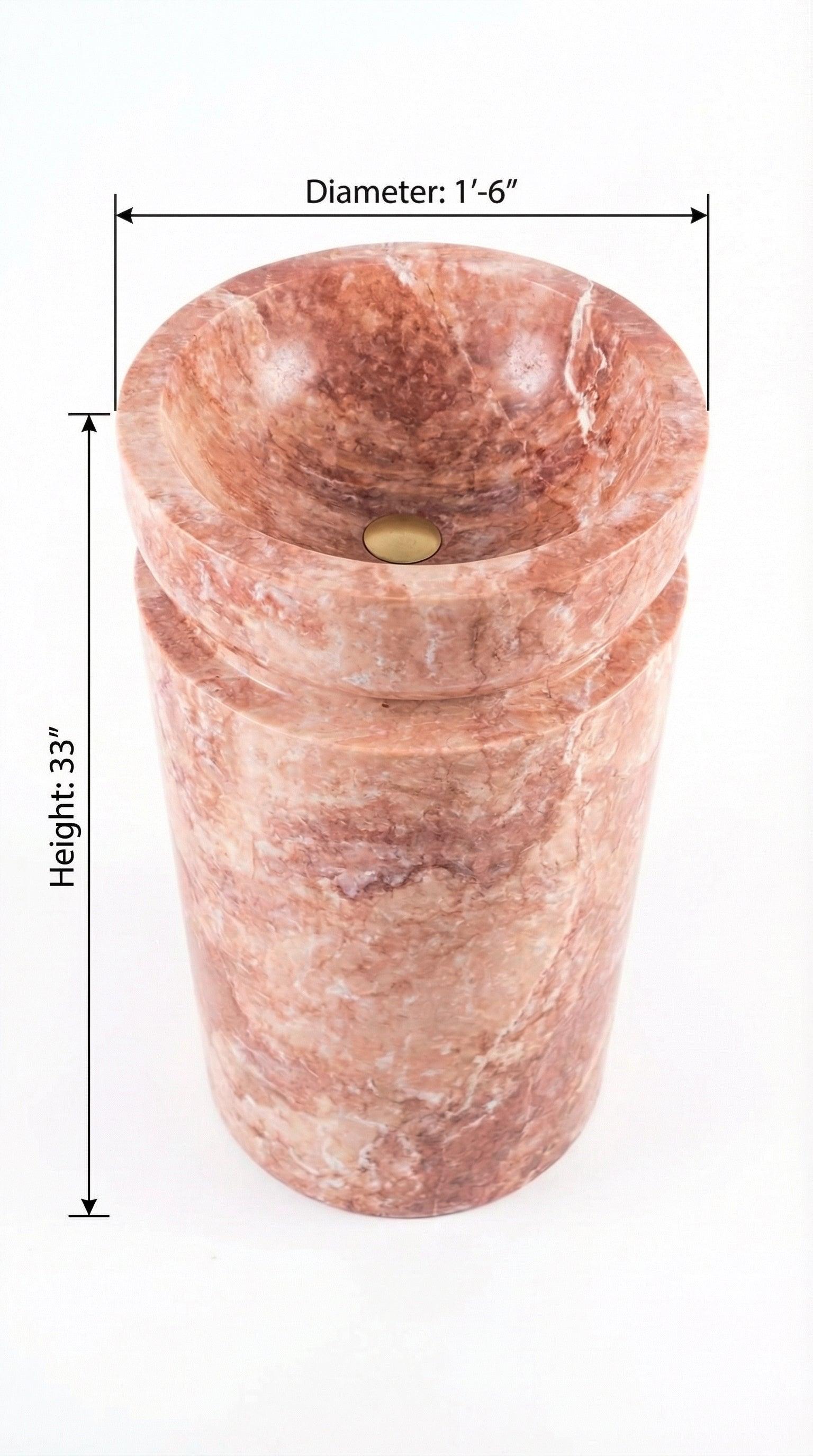 Red Travertine Designer Pedestal Stand-Alone Fluted Sink (W)18