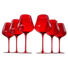 Colored Crystal Wine Glass Set of 6, Gift For Hosting, Her, Wife, Mom Friend - Large 20 oz Glasses, Unique Italian Style Tall Drinkware - Red & White, Dinner, Color Beautiful Glassware - (Bright Red)