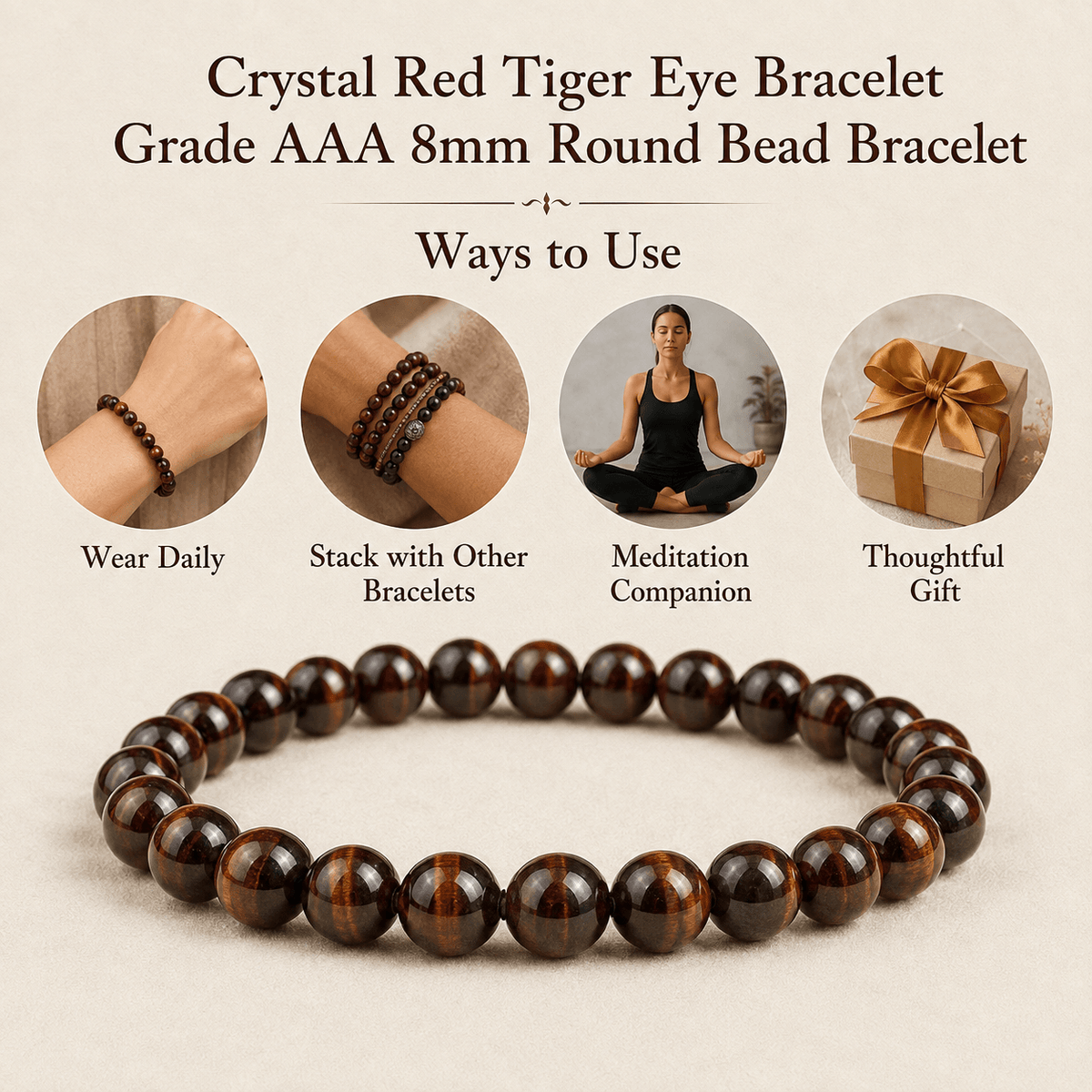Red Tiger Eye Bracelet | Vintage Tiger Eye Bracelet (Happiness and Self Discovery)