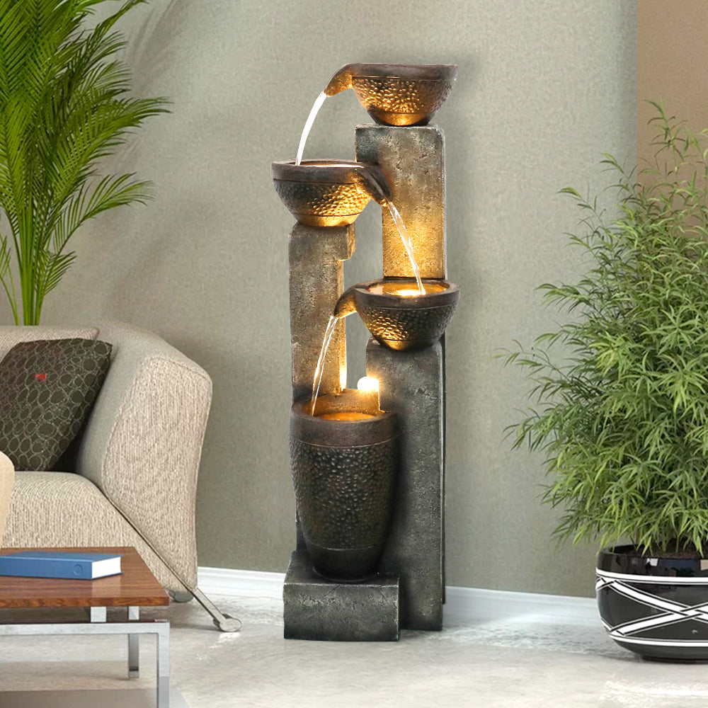 Resin Stacked Clay Pot Outdoor Water Fountain 40 Inch