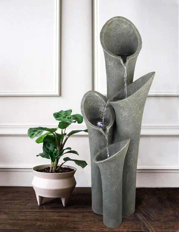 Concrete Trumpet Flower Outdoor Fountain 33 Inch