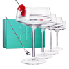 Luxury Martini Glass Set of 4 | 10oz | Crystal Luxury Martini with Silver Spoon, Premium Hand-Blown | Classic Cocktail & Champagne Clear Coupes For Manhattan, Cosmopolitan, Sidecar, Speakeasy Goblets