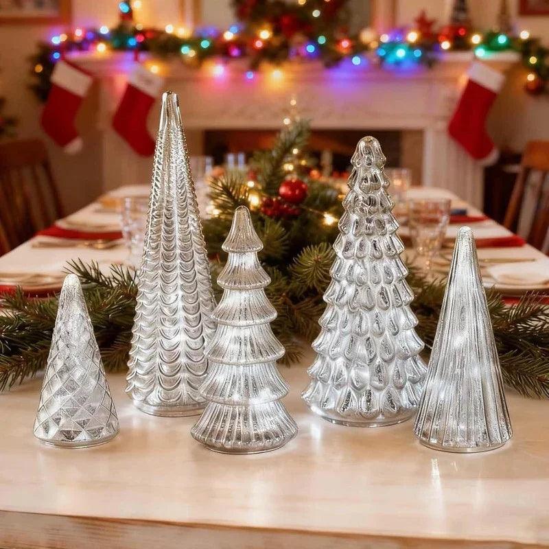 Resin Christmas Tree Statue Ornament Set of 5 Luminous Pieces