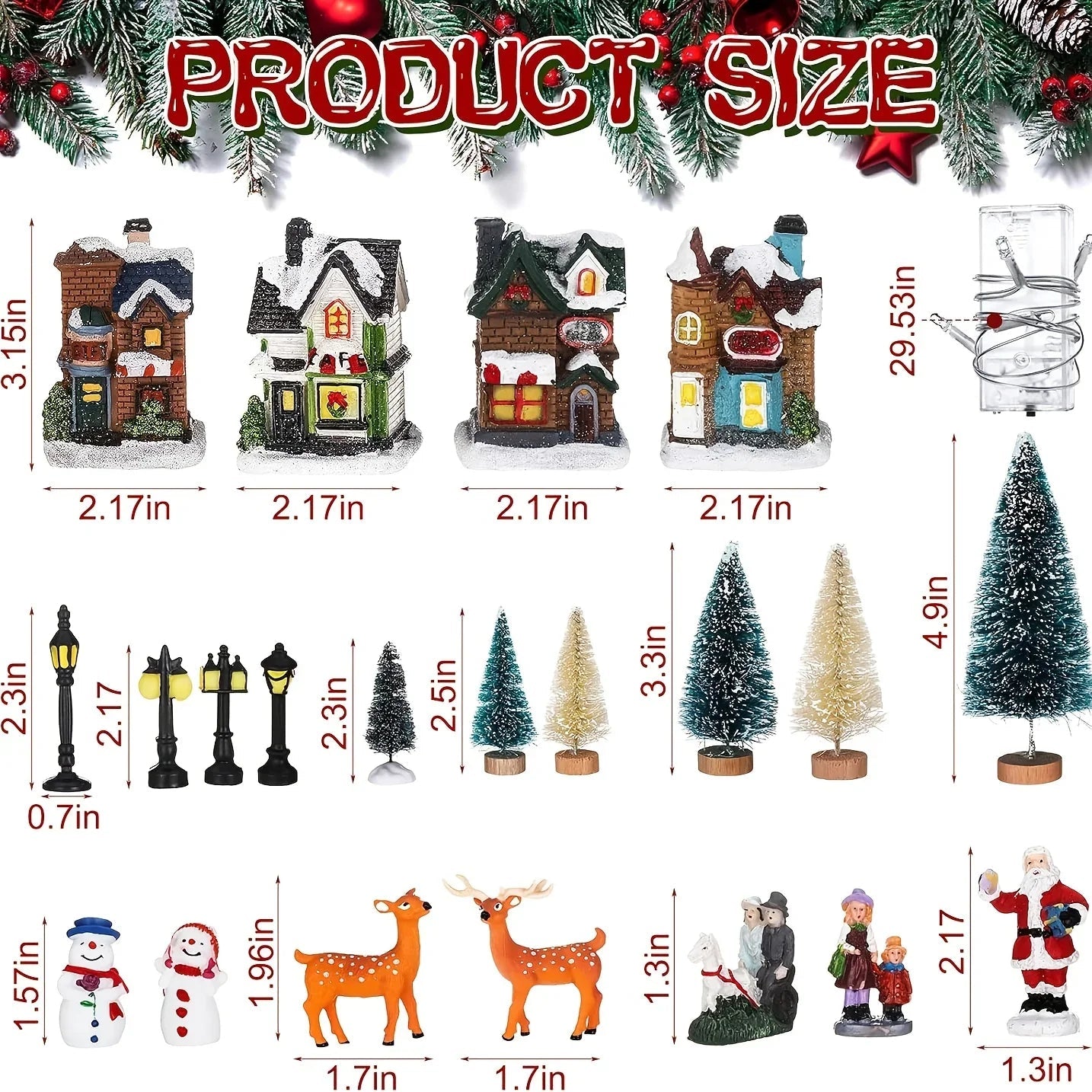 Resin Christmas Village Set with Lighted Snowy Houses
