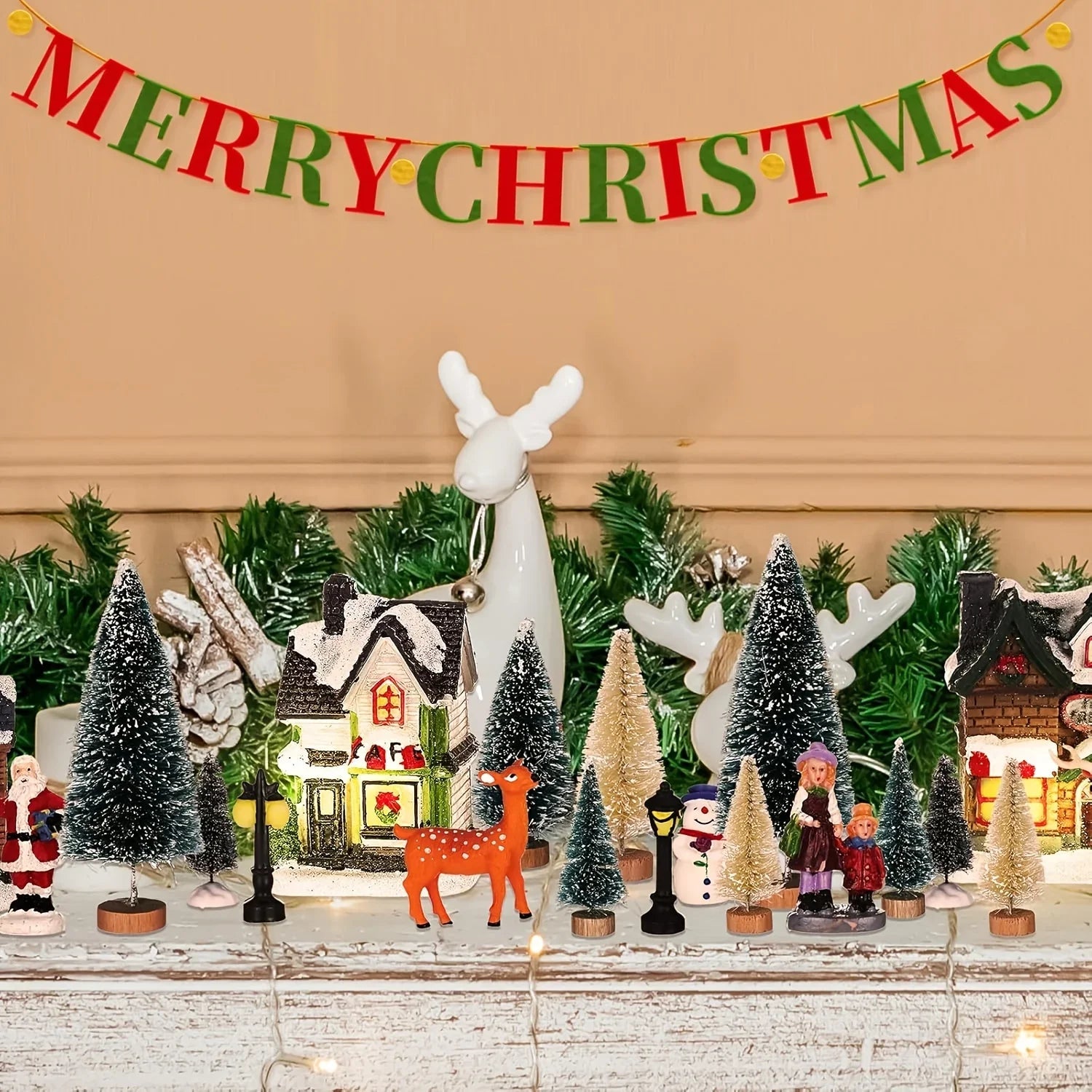 Resin Christmas Village Set with Lighted Snowy Houses