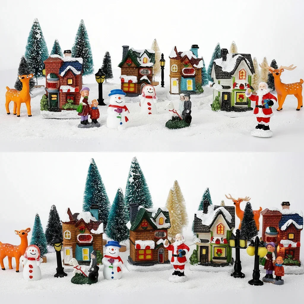 Resin Christmas Village Set with Lighted Snowy Houses