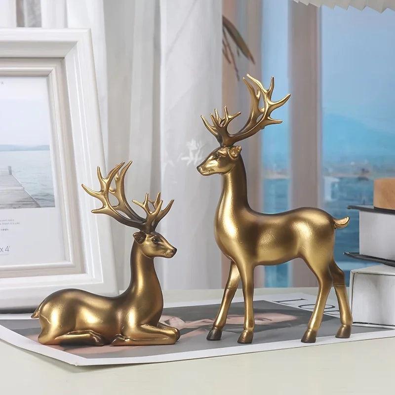 Resin Deer Figurines Black and Golden Color