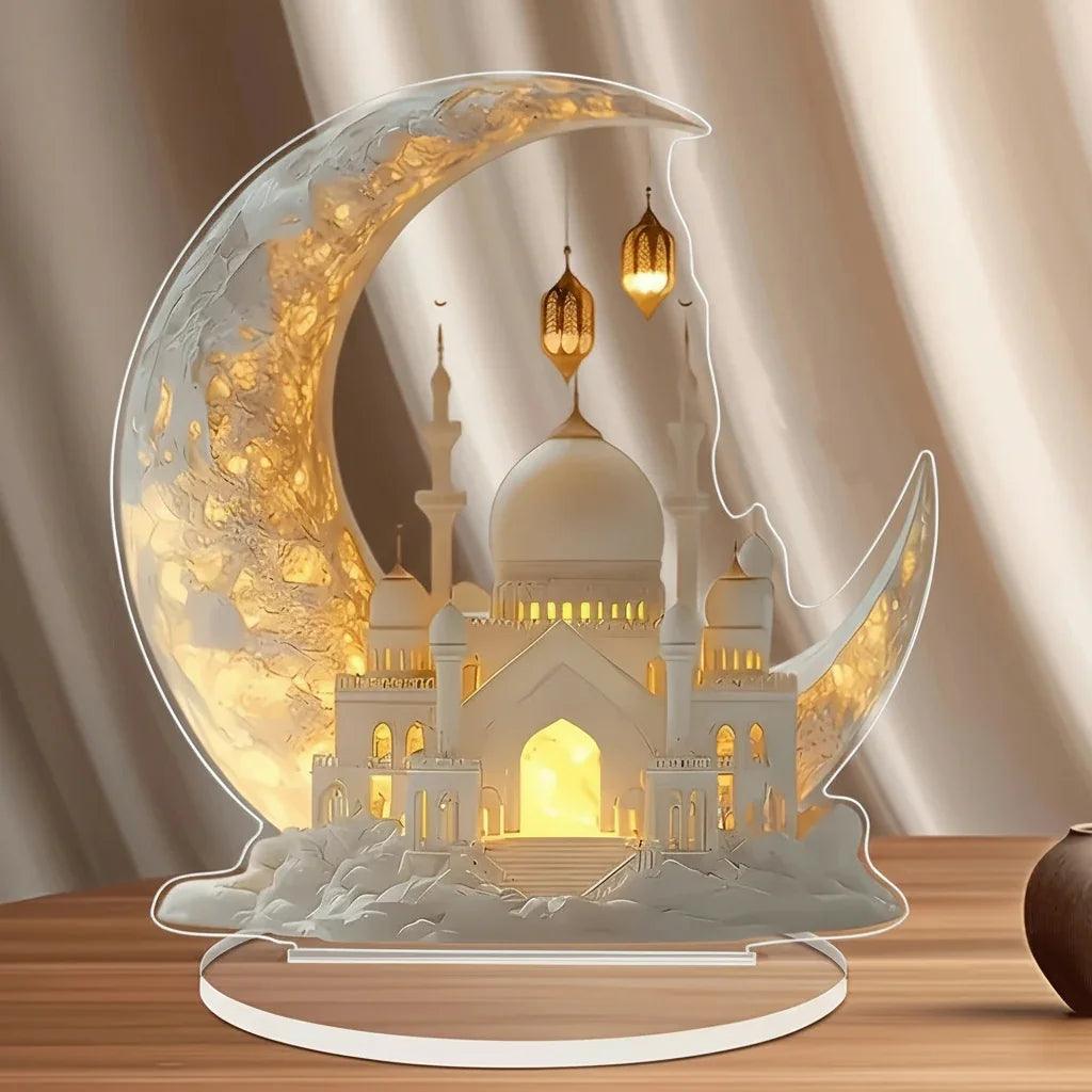 Resin Ramadan Plaque - Gold Crescent Moon Design