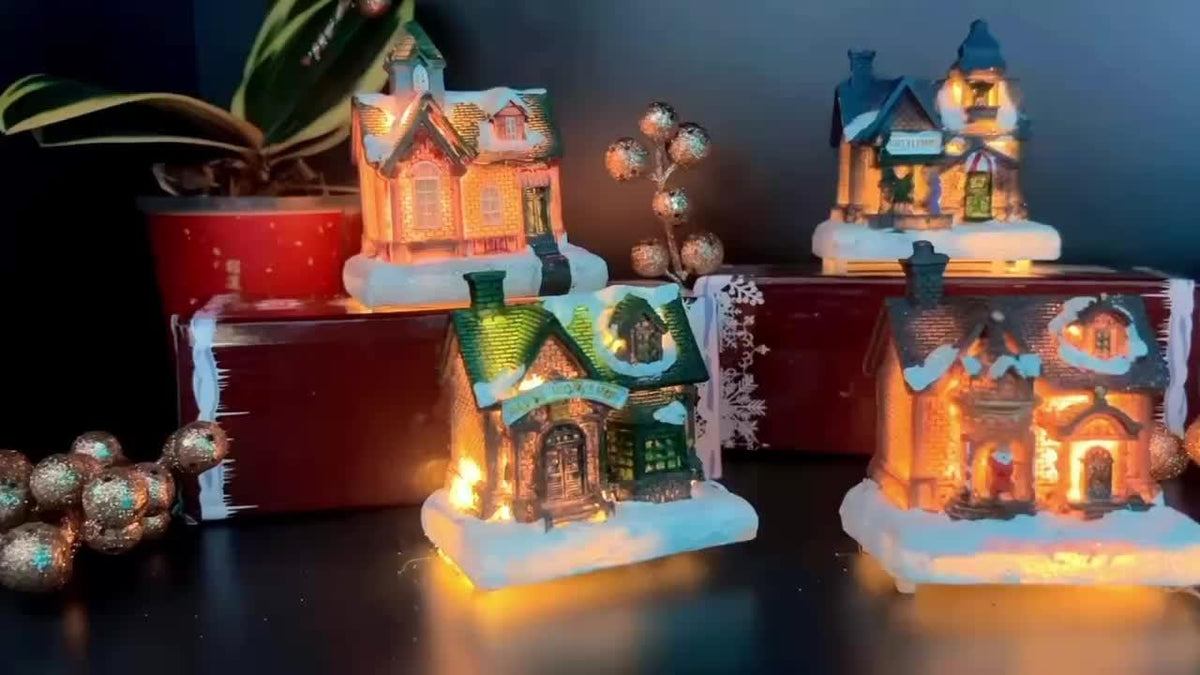 Resin Small House Micro Landscape Christmas Decoration with Luminous Effect