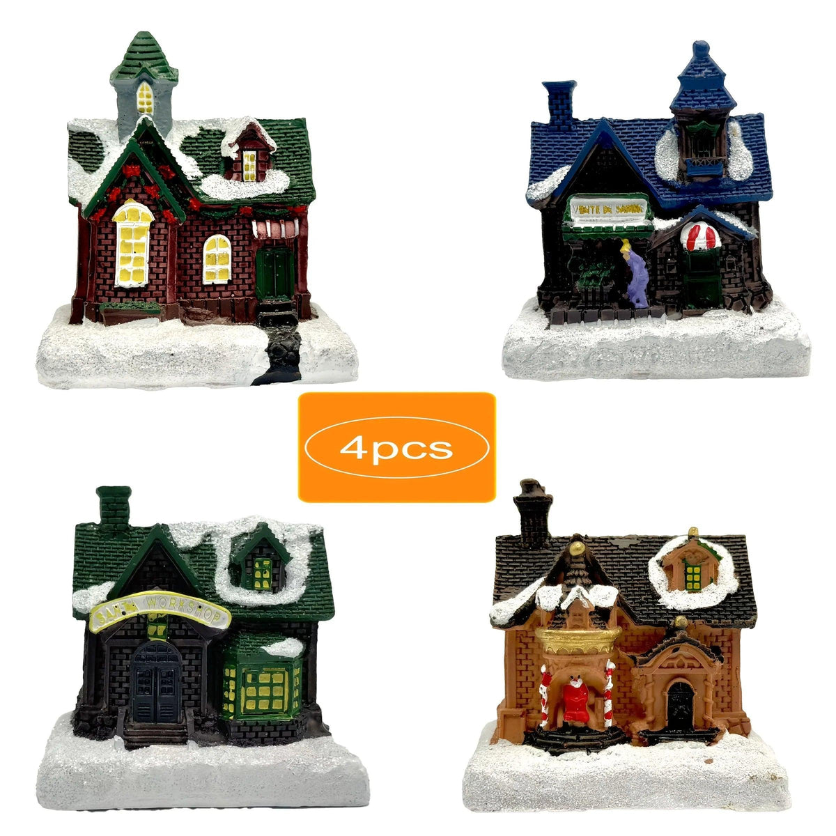 Resin Small House Micro Landscape Christmas Decoration with Luminous Effect