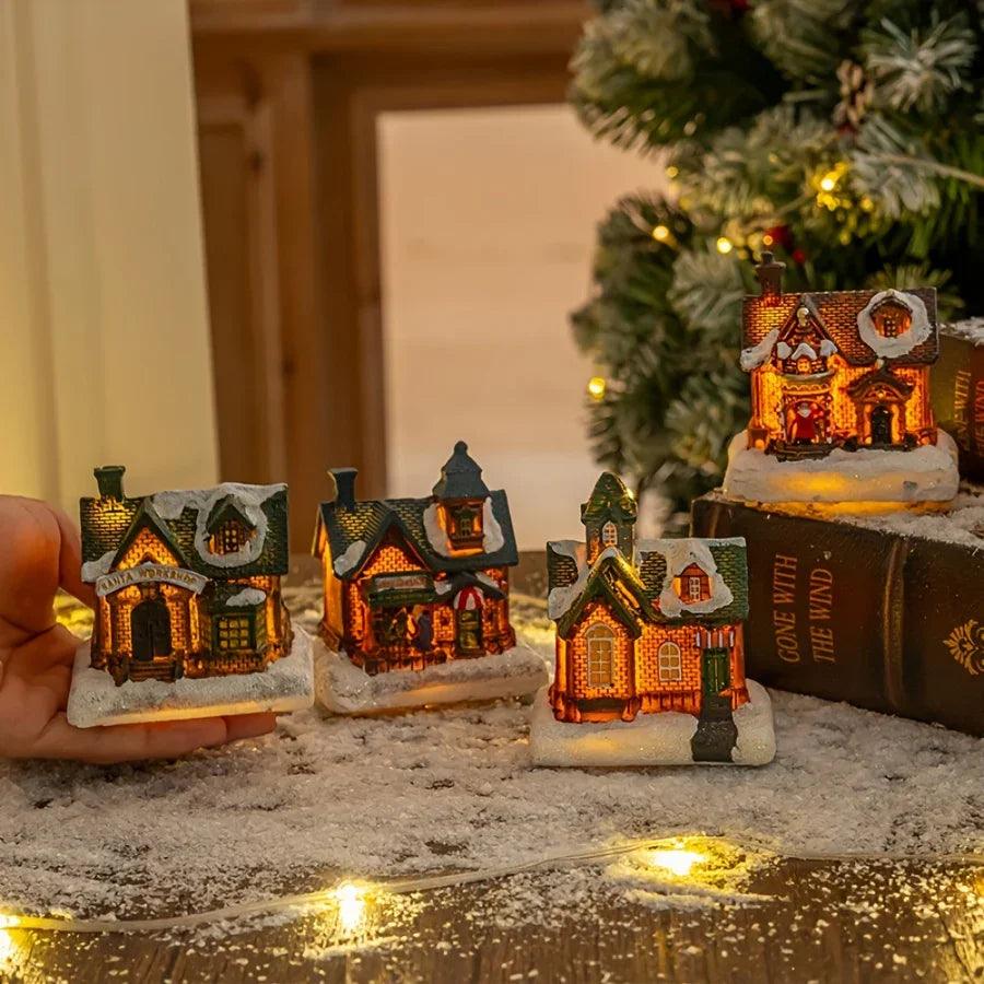 Resin Small House Micro Landscape Christmas Decoration with Luminous Effect