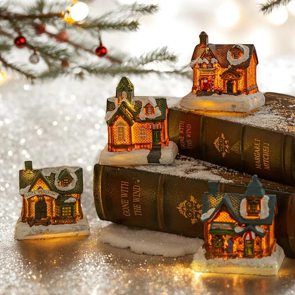 Resin Small House Micro Landscape Christmas Decoration with Luminous Effect