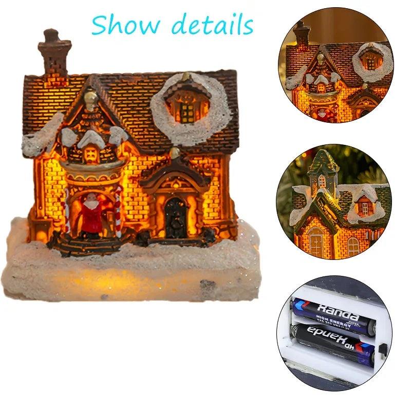 Resin Small House Micro Landscape Christmas Decoration with Luminous Effect