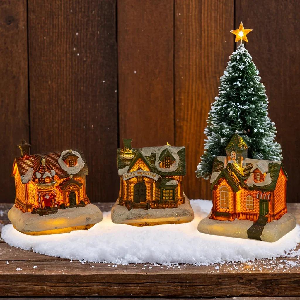 Resin Small House Micro Landscape Christmas Decoration with Luminous Effect
