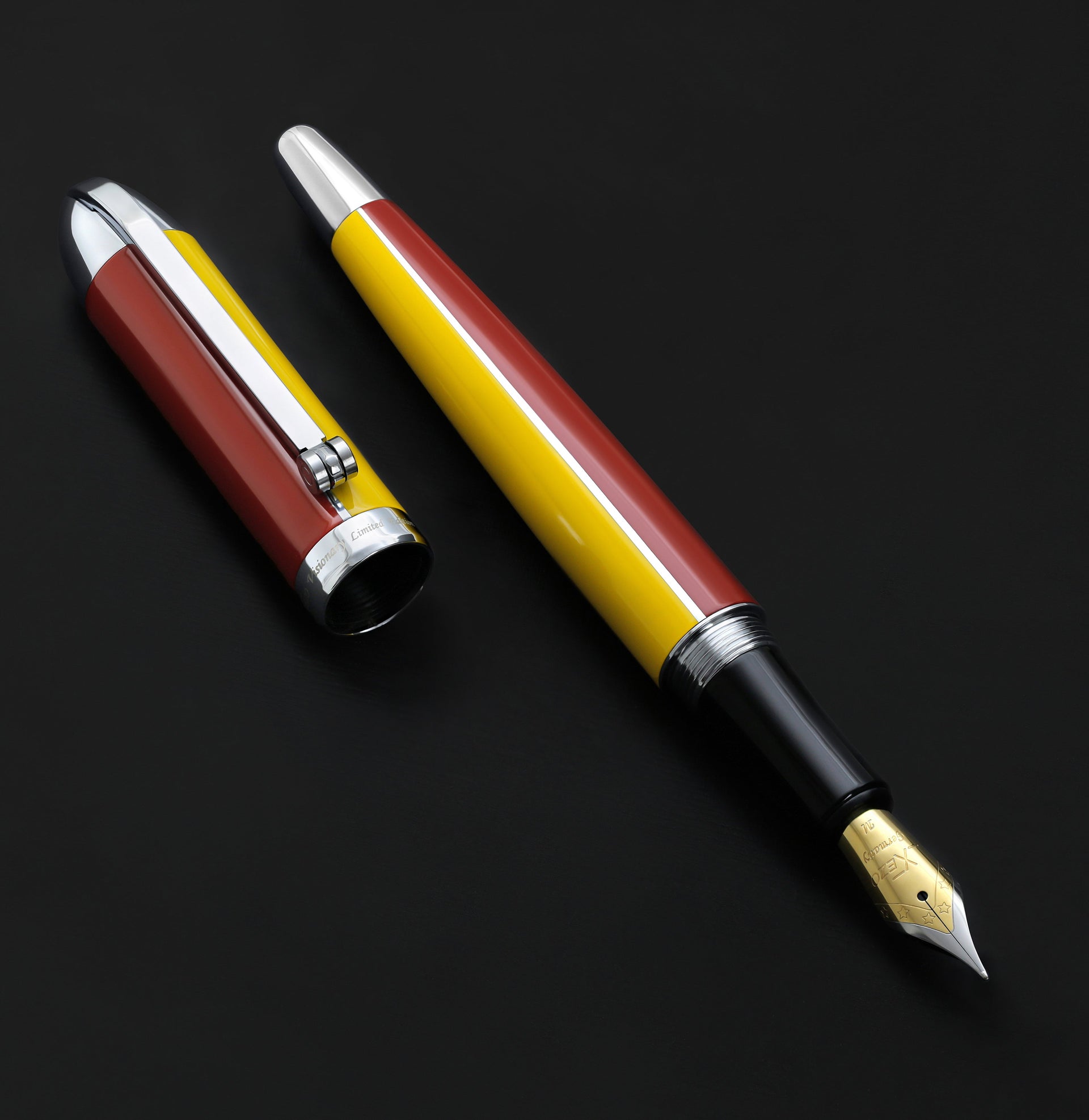 Visionary® Brass & Aluminum Enameled Fountain Pen (Medium Nib) - Aspen Gold / Red
