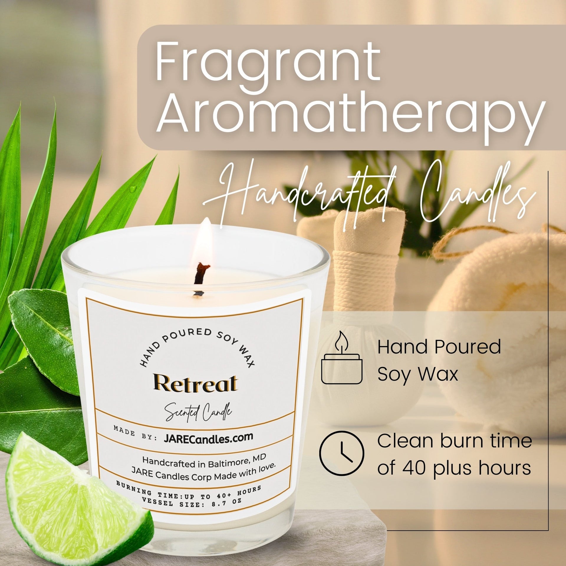 Retreat - Lemongrass, Patchouli, & Lime - Soy Wax Scented Candle