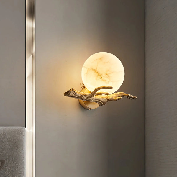Retro Twigs Round Alabaster Wall Lamp