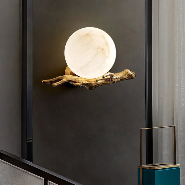 Retro Twigs Round Alabaster Wall Lamp