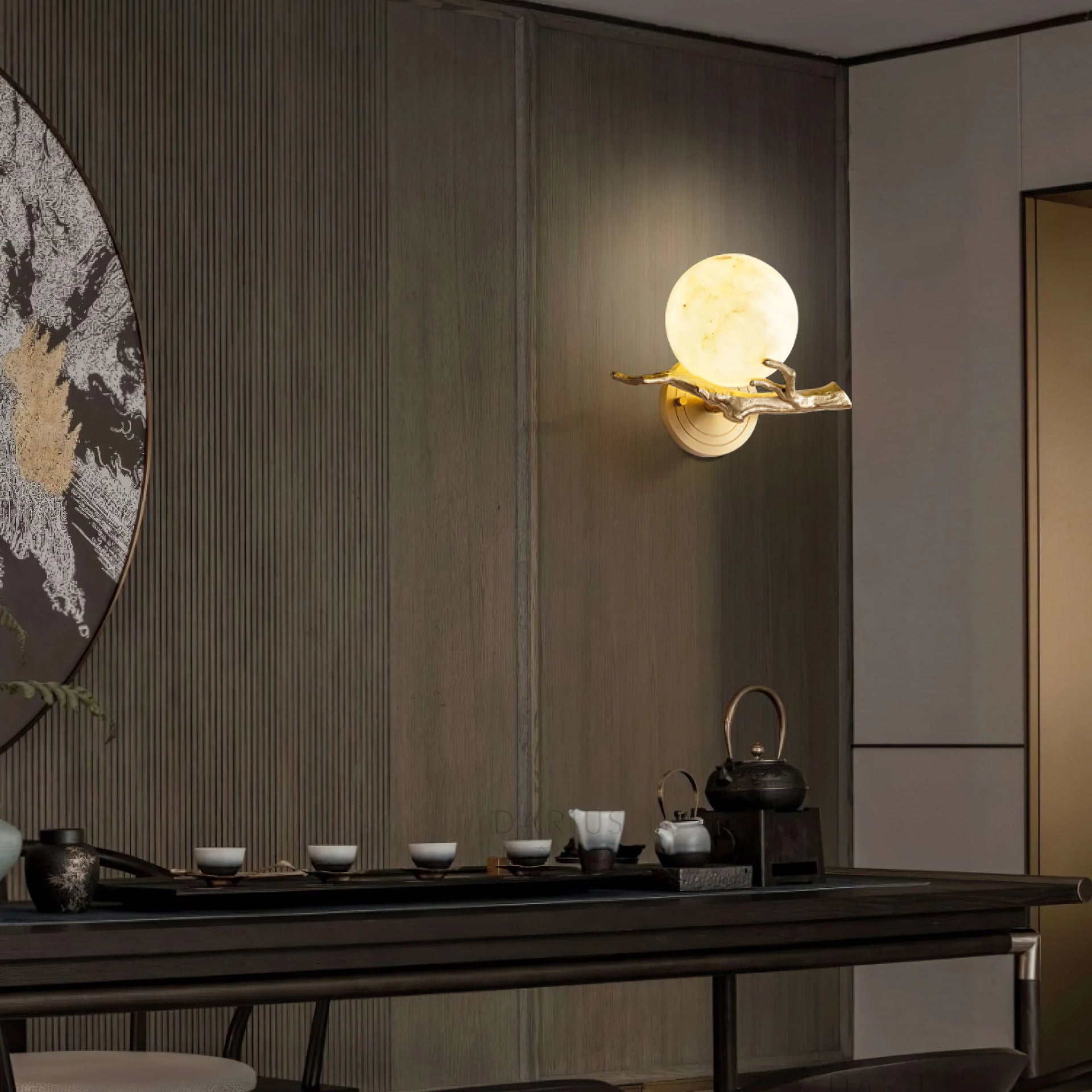 Retro Twigs Round Alabaster Wall Lamp