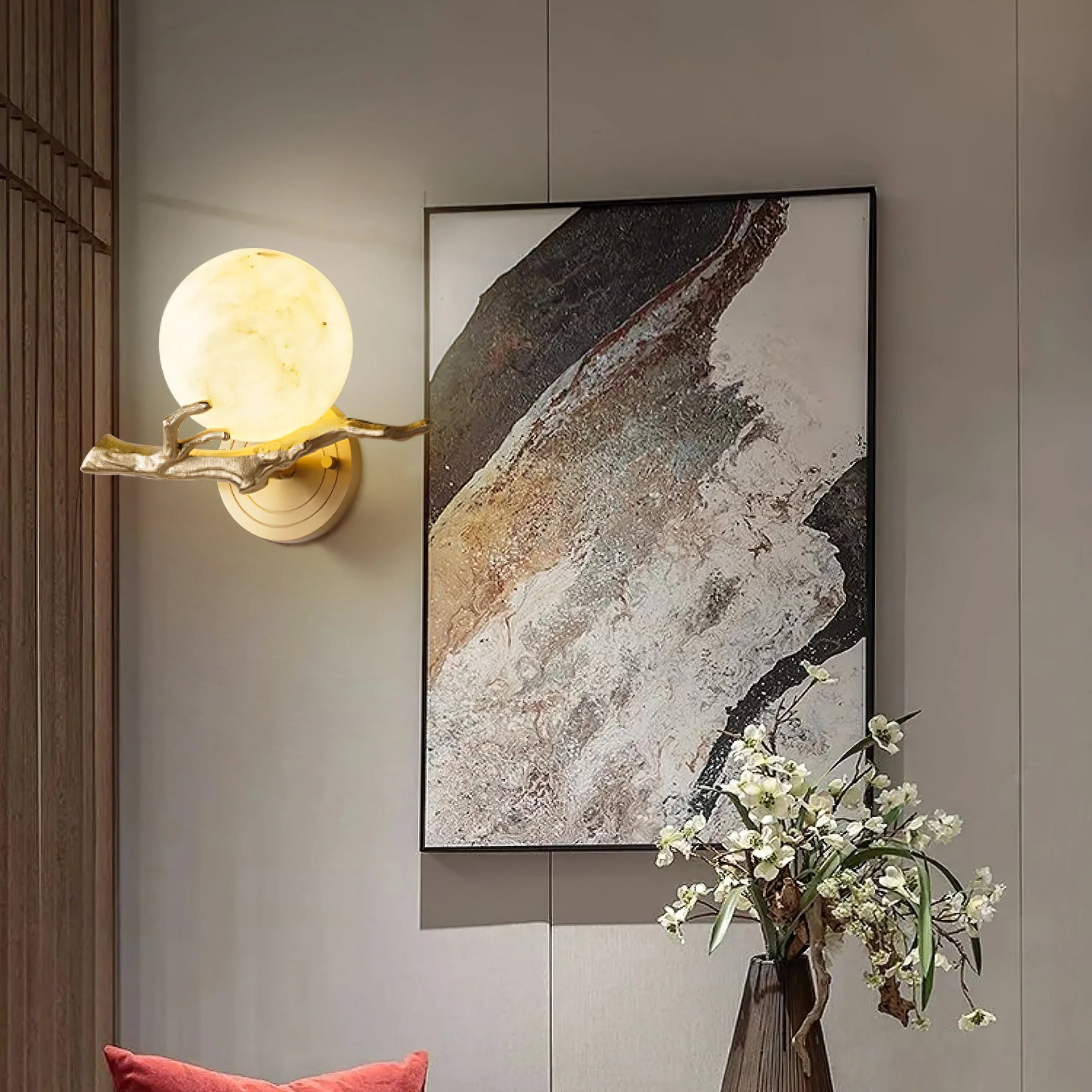 Retro Twigs Round Alabaster Wall Lamp