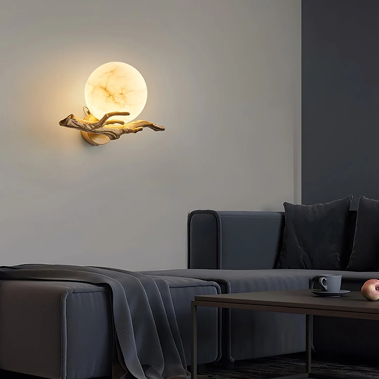 Retro Twigs Round Alabaster Wall Lamp