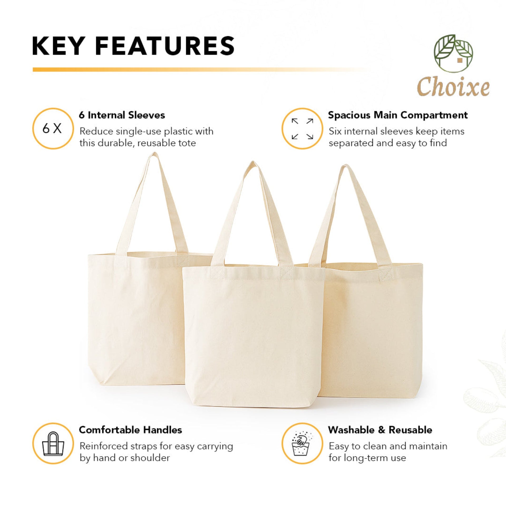 Reusable Tote Mesh Bag w/6 Internal Sleeves.