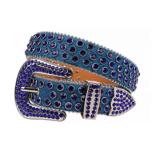Denim Blue Rhinestones Studded Crystal Bling Belt