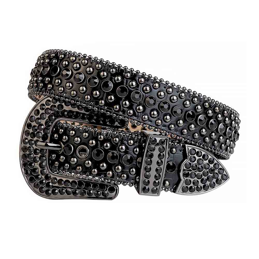 Black Leather Belt With Black Stones
