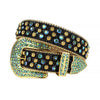Black Glitter Rhinestone Leather Belt with Multi Stones