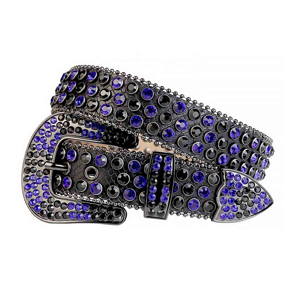 Black Leather With Blue Rhinestones Belt