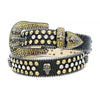 Rhinestones Western Belt Black with 7 Skulls