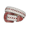 White Leather Men Women Rhinestones Belt