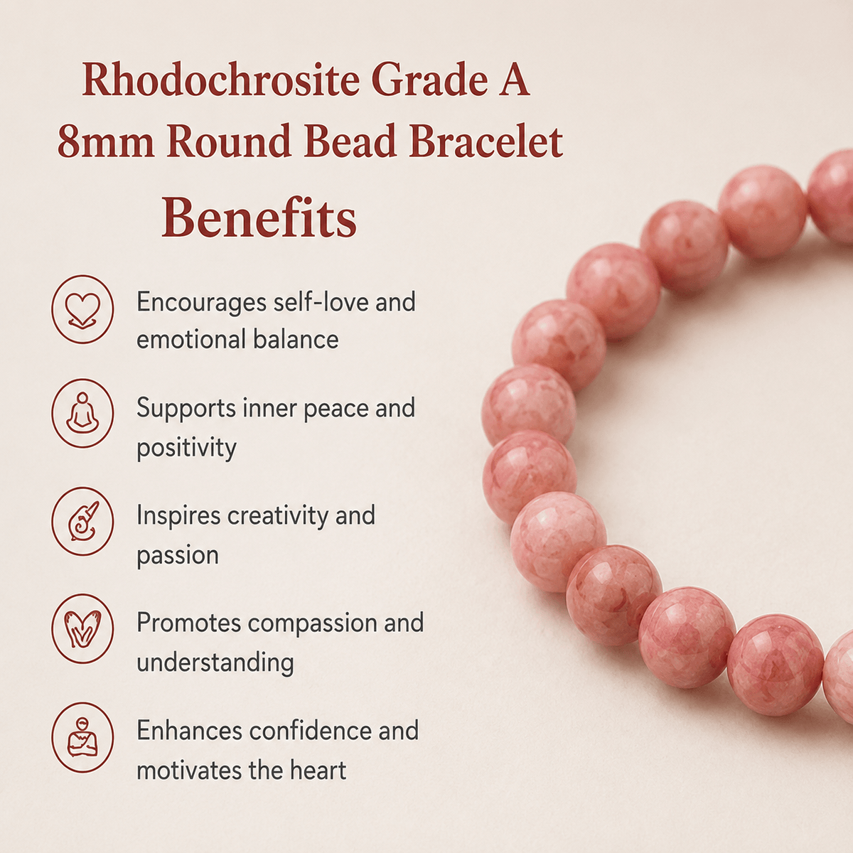 Rhodochrosite Bracelet | Rhodochrosite Crystal Bracelet (Compassion and Relaxation)