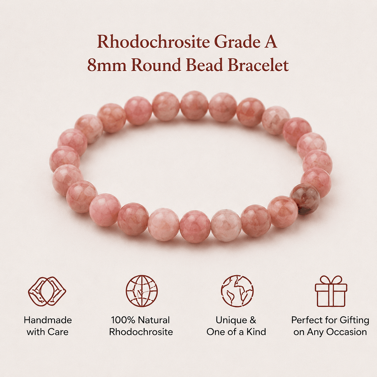 Rhodochrosite Bracelet | Rhodochrosite Crystal Bracelet (Compassion and Relaxation)