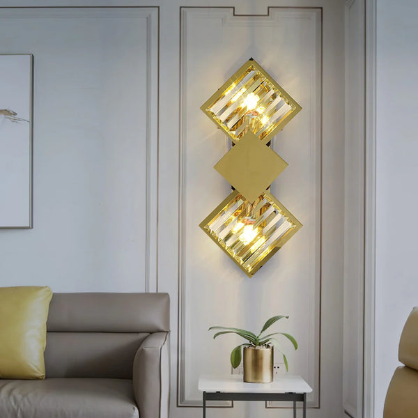 Rhombus Gold Crystal Wall Light