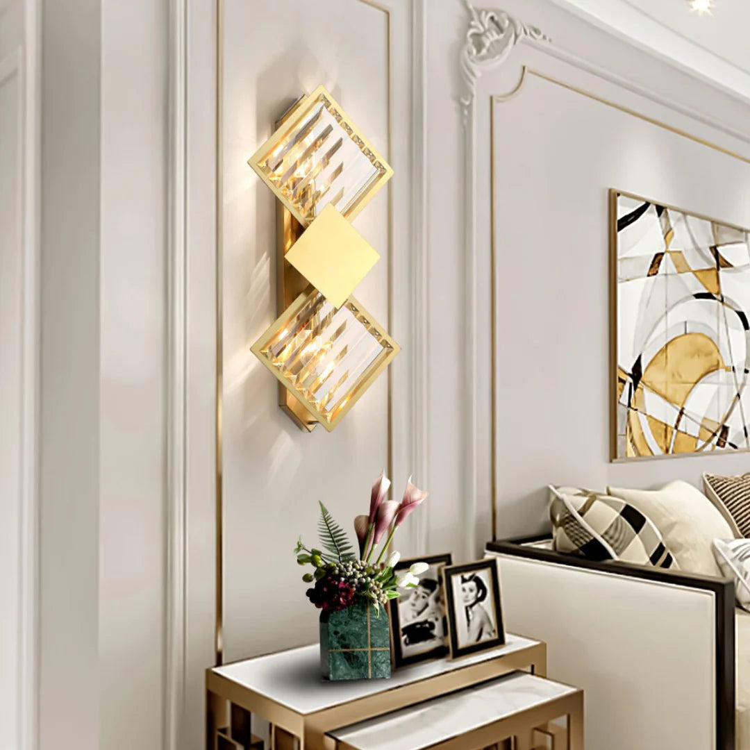 Rhombus Gold Crystal Wall Light