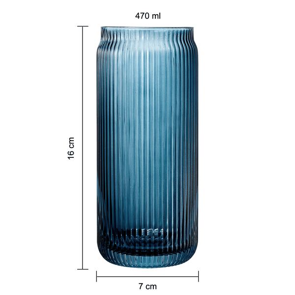 Tonal Ribbed Soda Can Highball Glassware & 6 Glass Straws, Set of 6